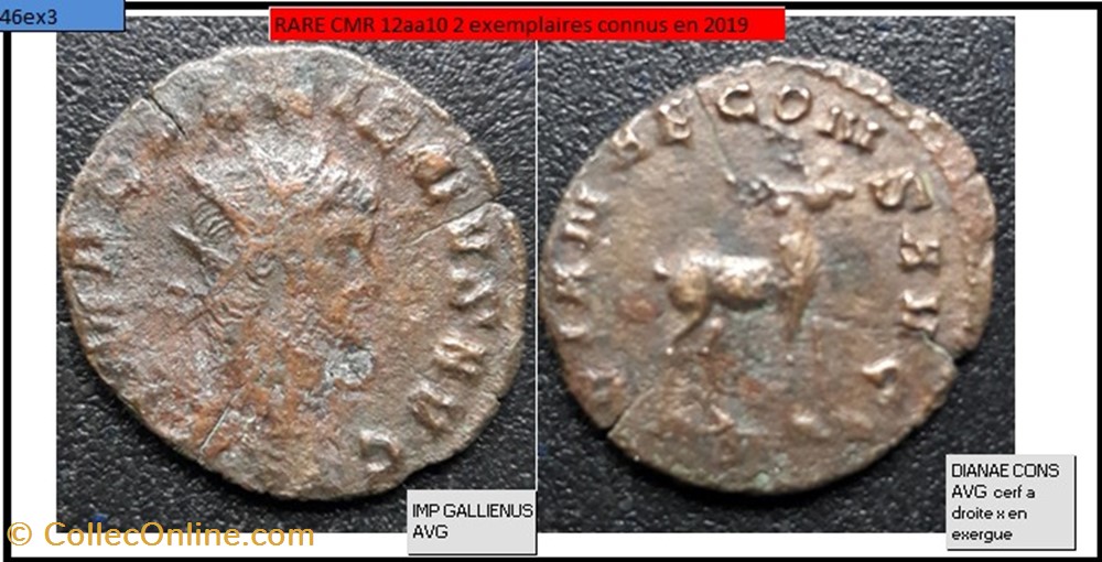 ROME GALLIEN DIANAE CONS AVG cerf marchant a droite x en exergue IMP GALLIENUS AVG monnaies antiques romaines imperiales et republicaines rome gallien dianae cons avg cerf marchant a droite x en exergue imp gallienus avg