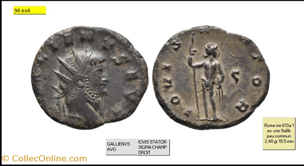 monnaies antiques romaines imperiales et republicaines rome gallien iovis stator sigma champ droit gallienvs avg