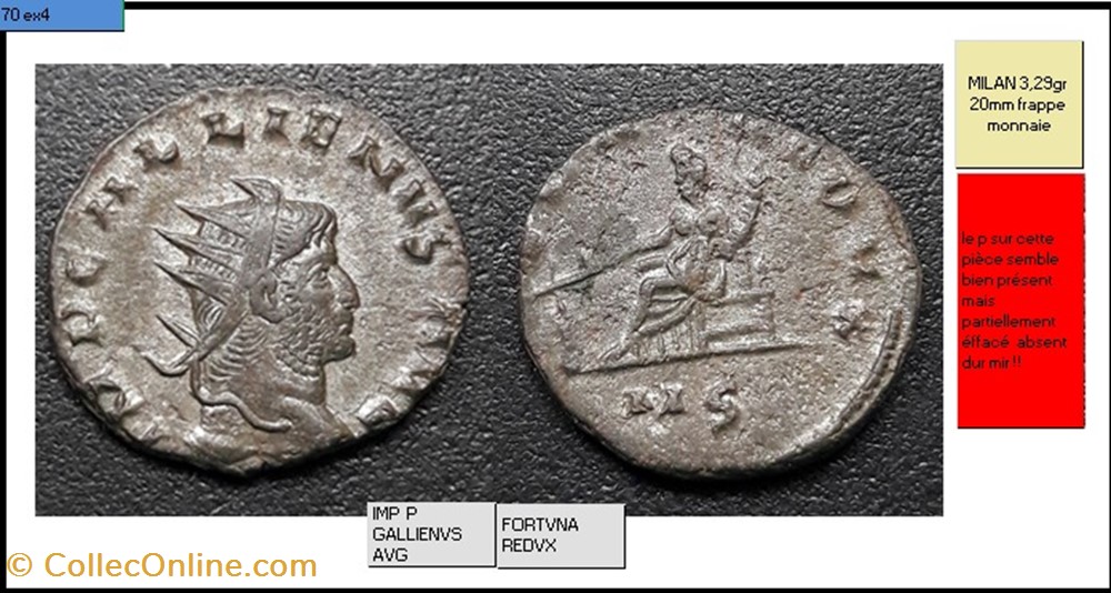 MILAN GALLIEN FORTUNA REDUX MS EN EXERGUE IMP P GALLIENVS AVG monnaies antiques romaines imperiales et republicaines milan gallien fortuna redux ms en exergue imp p gallienvs avg