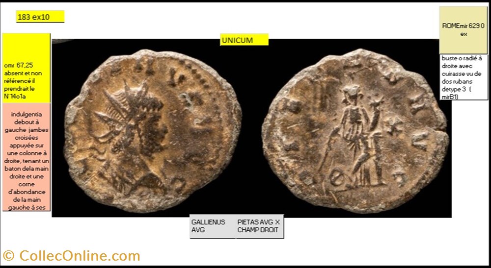 ROME GALLIEN PIETAS AVG X CHAMP DROIT GALLIENUS AVG monnaies antiques romaines imperiales republicaines rome gallien pietas avg x champ droit gallienus avg