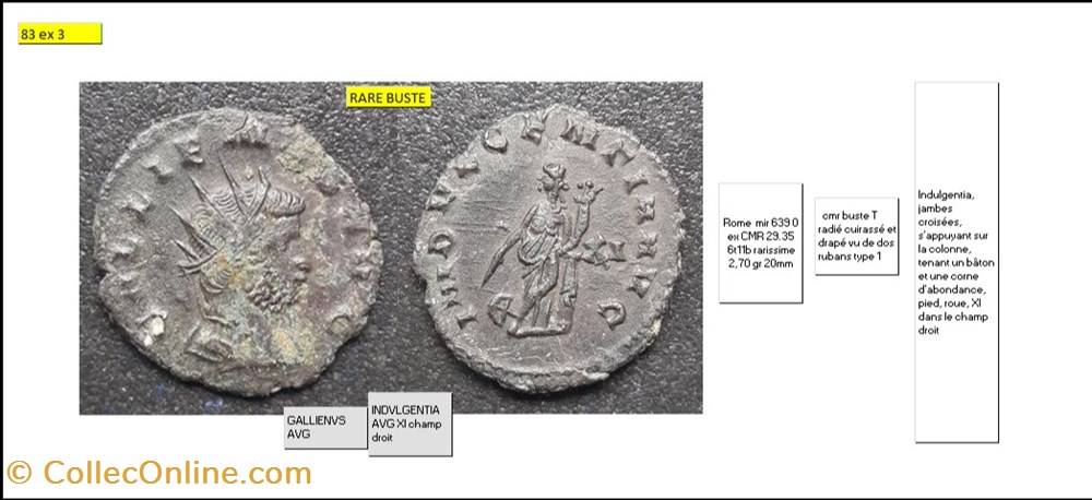 ROME GALLIEN INDVLGENTIA AVG XI champ droit GALLIENVS AVG monnaies antiques romaines imperiales et republicaines rome gallien indvlgentia avg xi champ droit gallienvs avg