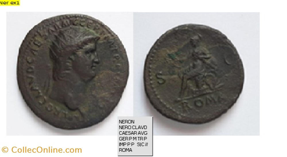 ROME NERON S|C // ROMA NERO CLAVD CAESAR AVG GER P M TR P IMP P P monnaies antiques romaines imperiales et republicaines rome neron s c roma nero clavd caesar avg ger p m tr p imp p p
