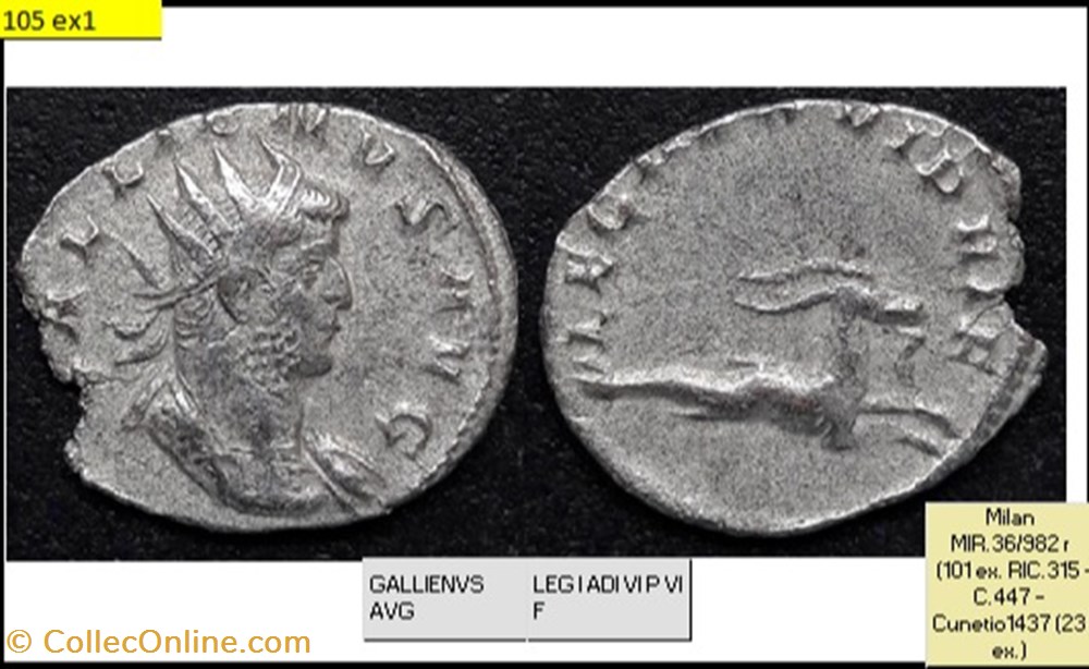 MILAN GALLIEN LEG I ADI VI P VI F GALLIENVS AVG monnaies antiques romaines imperiales et republicaines milan gallien leg i adi vi p vi f gallienvs avg
