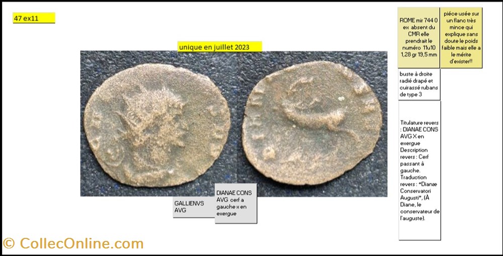 ROME GALLIEN DIANAE CONS AVG cerf a gauche x en exergue GALLIENVS AVG monnaies antiques romaines imperiales et republicaines rome gallien dianae cons avg cerf a gauche x en exergue gallienvs avg