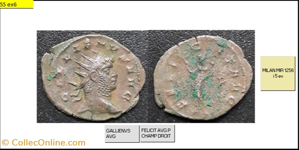 MILAN GALLIEN FELICIT AVG P CHAMP DROIT GALLIENVS AVG monnaies antiques romaines imperiales et republicaines milan gallien felicit avg p champ droit gallienvs avg