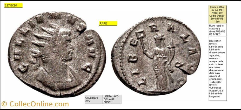 ROME GALLIEN LIBERAL AVG Q CHAMP DROIT GALLIENVS AVG monnaies antiques romaines imperiales et republicaines rome gallien liberal avg q champ droit gallienvs avg