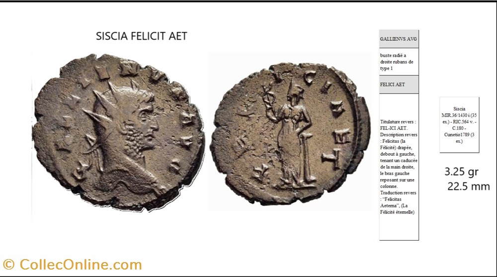 monnaies antiques romaines imperiales republicaines siscia gallien felici aet gallienvs avg