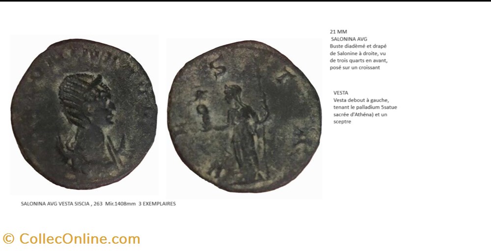 monnaies antiques romaines imperiales et republicaines siscia salonine vesta salonina avg