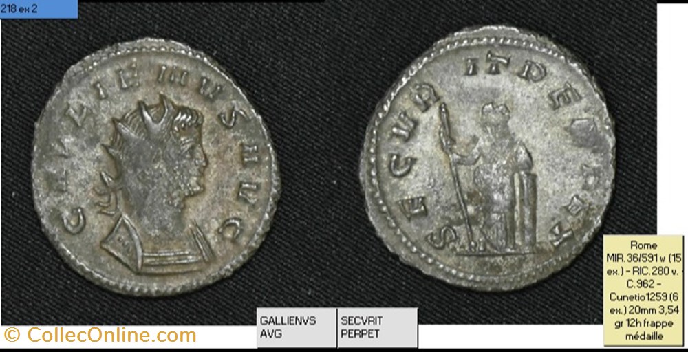 monnaies antiques romaines imperiales republicaines rome gallien secvrit perpet gallienvs avg