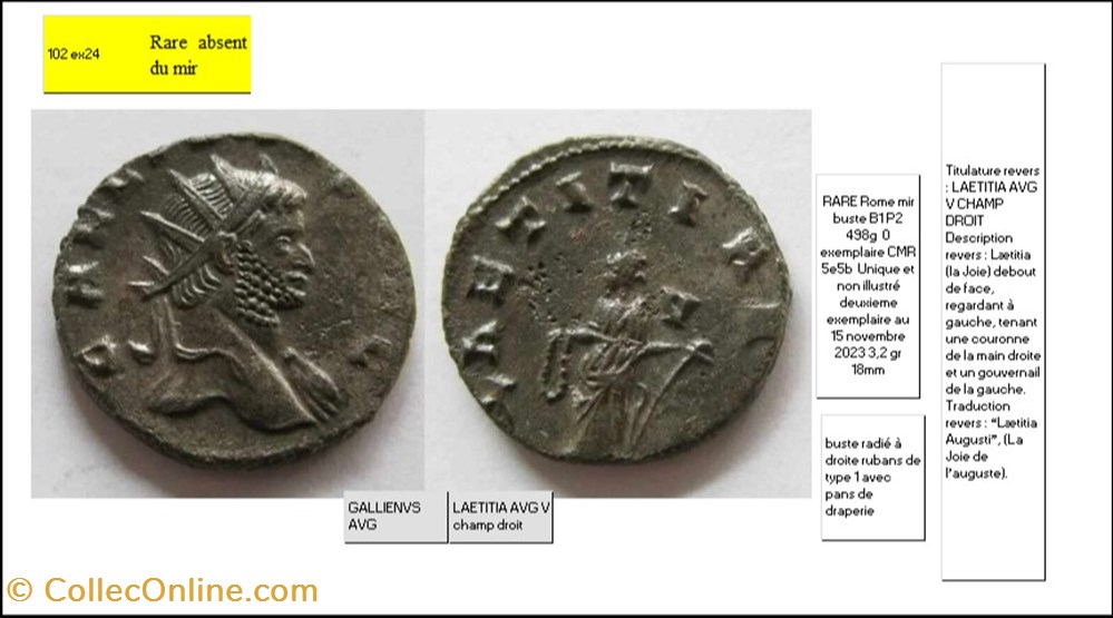monnaies antiques romaines imperiales republicaines rome gallien laetitia avg v champ droit gallienvs avg