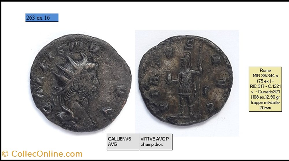 monnaies antiques romaines imperiales et republicaines rome gallien virtvs avg p champ droit gallienvs avg