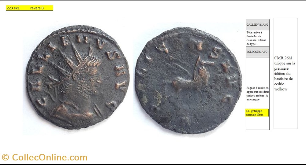 monnaies antiques romaines imperiales et republicaines rome gallien soli cons avg a exergue pegase a droite gallienvs avg