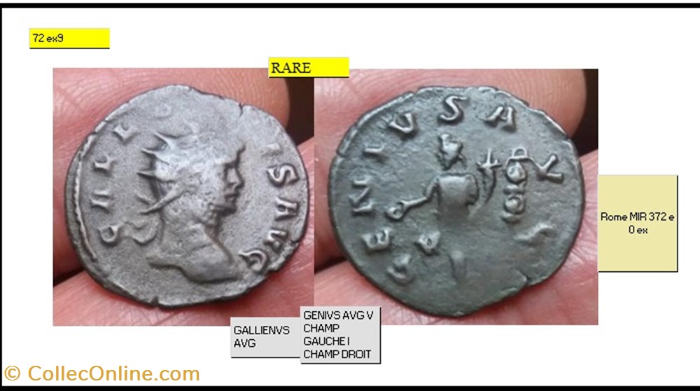 monnaies antiques romaines imperiales et republicaines rome gallien genivs avg v champ gauche i champ droit gallienvs avg