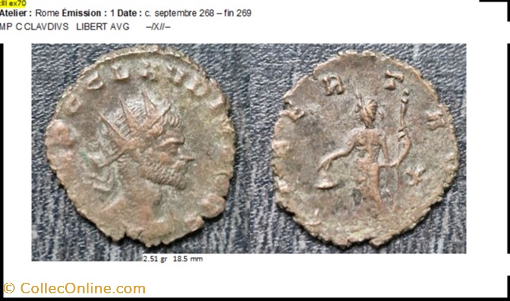 monnaies antiques romaines imperiales et republicaines rome claude ii libert avg x champ droit imp c clavdivs avg