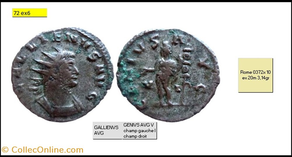 monnaies antiques romaines imperiales et republicaines rome gallien genivs avg v champ gauche i champ droit gallienvs avg