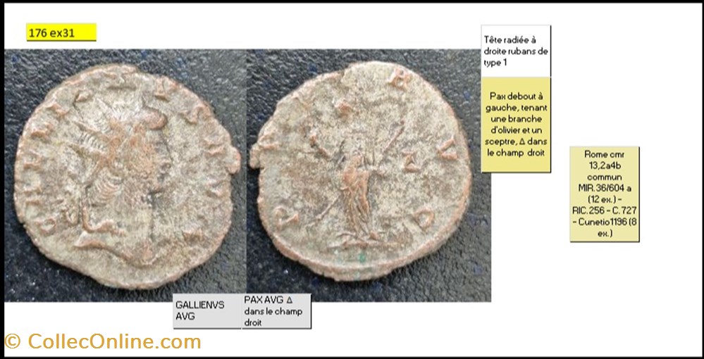 monnaies antiques romaines imperiales et republicaines rome gallien pax avg delta champ droit gallienvs avg