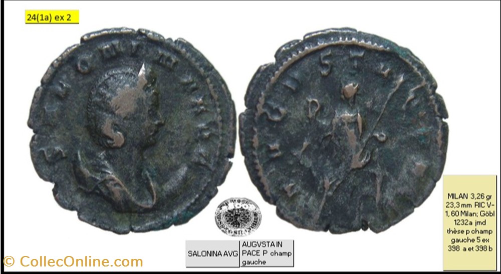 MILAN SALONINE AUGVSTA IN PACE P champ gauche SALONINA AVG monnaies antiques romaines imperiales et republicaines milan salonine augvsta in pace p champ gauche salonina avg
