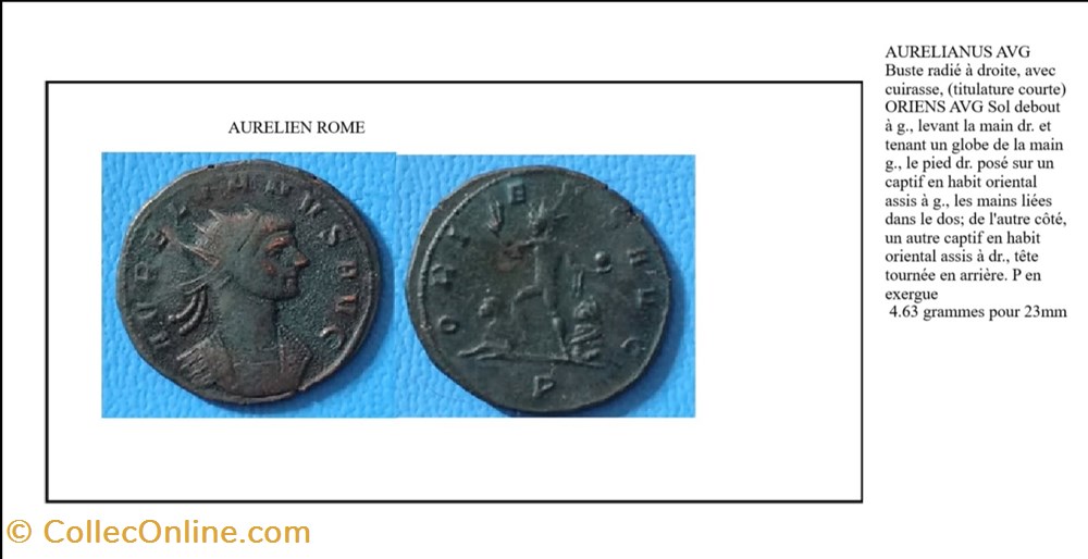 ROME AURELIEN ORIENS AVG P en exergue AURELIANUS AVG monnaies antiques romaines imperiales et republicaines rome aurelien oriens avg p en exergue aurelianus avg