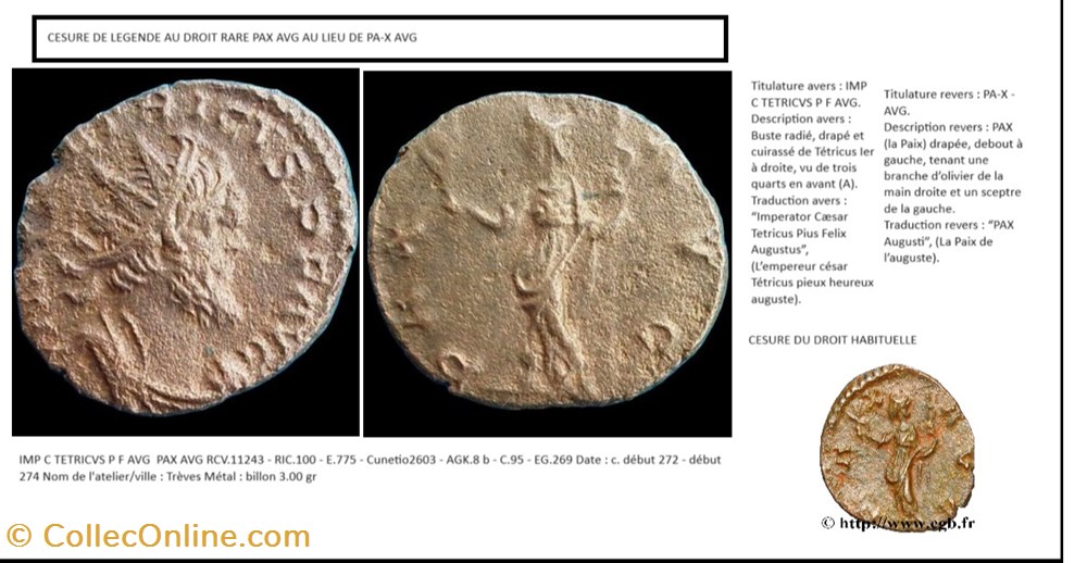 TREVES TETRICUS I PAX AVG IMP C TETRICVS P F AVG monnaies antiques romaines imperiales republicaines treves tetricus i pax avg imp c tetricvs p f avg