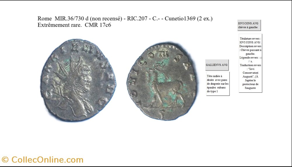 ROME GALLIEN IOVI CONS AVG chèvre à gauche sigma en exergue GALLIENVS AVG monnaies antiques romaines imperiales et republicaines rome gallien iovi cons avg chevre a gauche sigma en exergue gallienvs avg