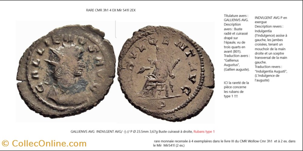 ROME GALLIEN INDVLGENT AVG P EN EXERGUE GALLIENUS AVG monnaies antiques romaines imperiales et republicaines rome gallien indvlgent avg p en exergue gallienus avg