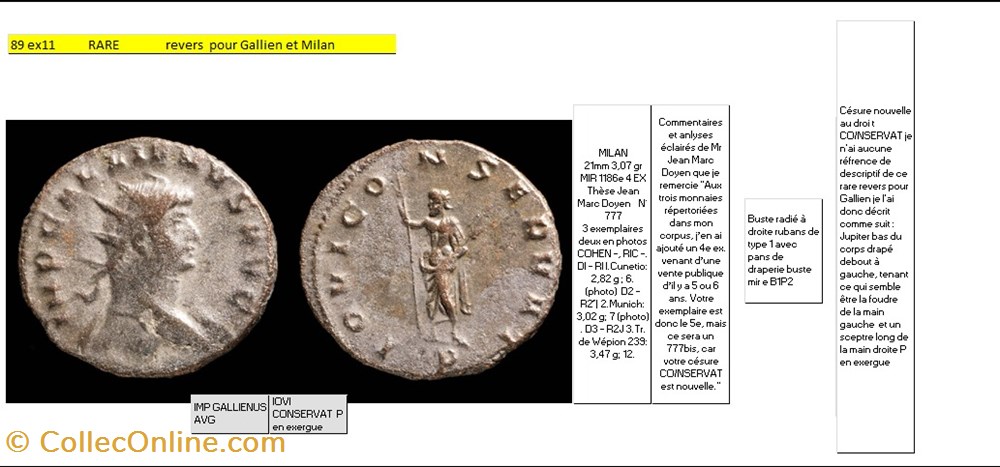MILAN GALLIEN IOVI CONSERVAT P en exergue IMP GALLIENUS AVG monnaies antiques romaines imperiales et republicaines milan gallien iovi conservat p en exergue imp gallienus avg