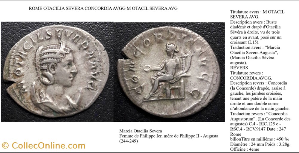 ROME OTACILIA SEVERA CONCORDIA AVGG M OTACIL SEVERA AVG monnaies antiques romaines imperiales et republicaines rome otacilia severa concordia avgg m otacil severa avg