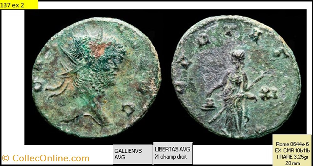 monnaies antiques romaines imperiales et republicaines rome gallien libertas avg xi champ droit gallienvs avg