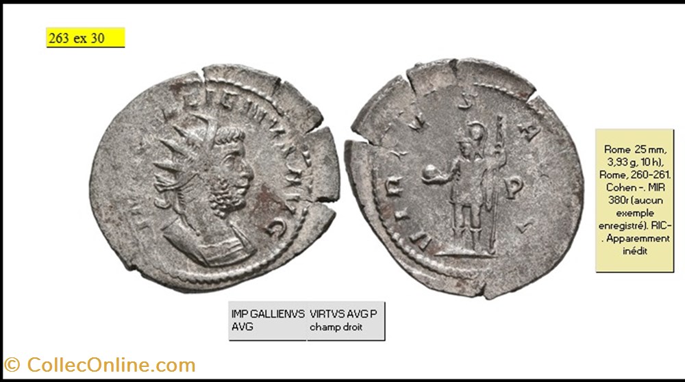 ROME GALLIEN VIRTVS AVG P champ droit IMP GALLIENVS AVG monnaies antiques romaines imperiales et republicaines rome gallien virtvs avg p champ droit imp gallienvs avg