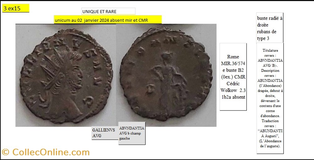 ROME GALLIEN ABVNDANTIA AVG b champ gauche GALLIENVS AVG monnaies antiques romaines imperiales et republicaines rome gallien abvndantia avg b champ gauche gallienvs avg