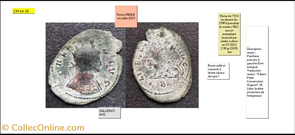 ROME GALLIEN LIBERO P CONS AVG panthère à gauche B en exergue GALLIENVS AVG monnaies antiques romaines imperiales et republicaines rome gallien libero p cons avg panthere a gauche b en exergue gallienvs avg