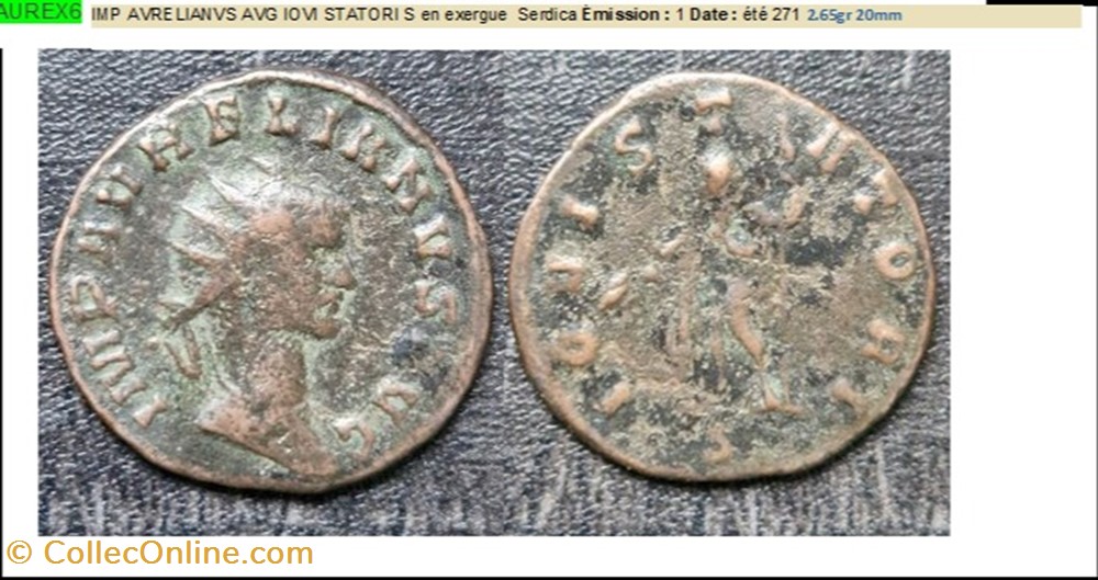 SERDICA AURELIEN IOVI STATORI S en exergue IMP AVRELIANVS AVG monnaies antiques romaines imperiales et republicaines serdica aurelien iovi statori s en exergue imp avrelianvs avg