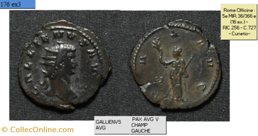 monnaies antiques romaines imperiales et republicaines rome gallien pax avg v champ gauche gallienvs avg
