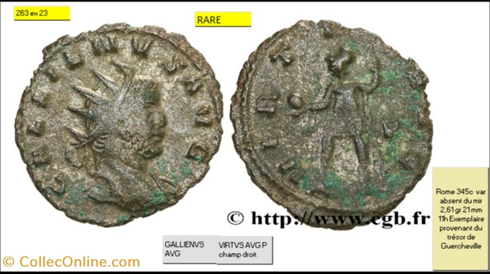 ROME GALLIEN VIRTVS AVG P champ droit VAR pied sur le moedius GALLIENVS AVG monnaies antiques romaines imperiales et republicaines rome gallien virtvs avg p champ droit var pied sur le moedius gallienvs avg