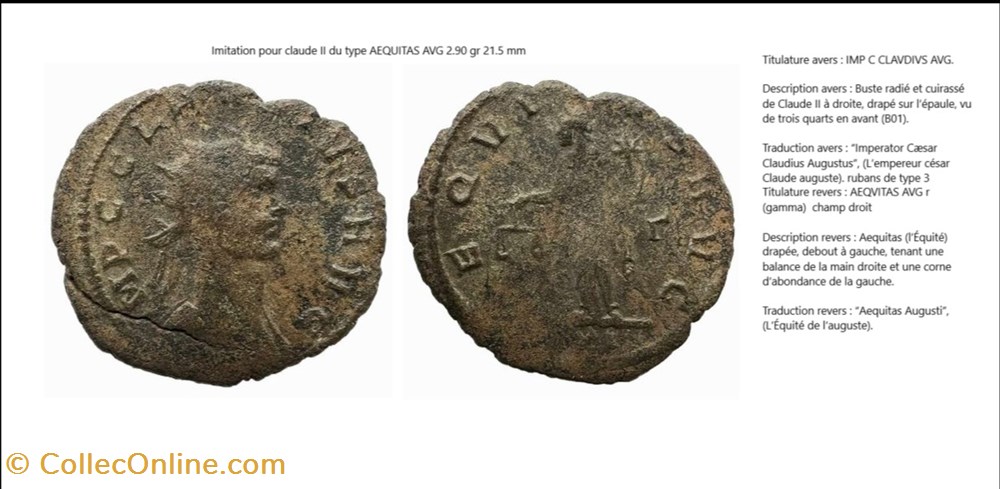 IMITATION CLAUDE II AEQUITAS AVG gamma champ droit IMP C CLAUDIUS AVG monnaies antiques romaines imperiales et republicaines imitation claude ii aequitas avg gamma champ droit imp c claudius avg