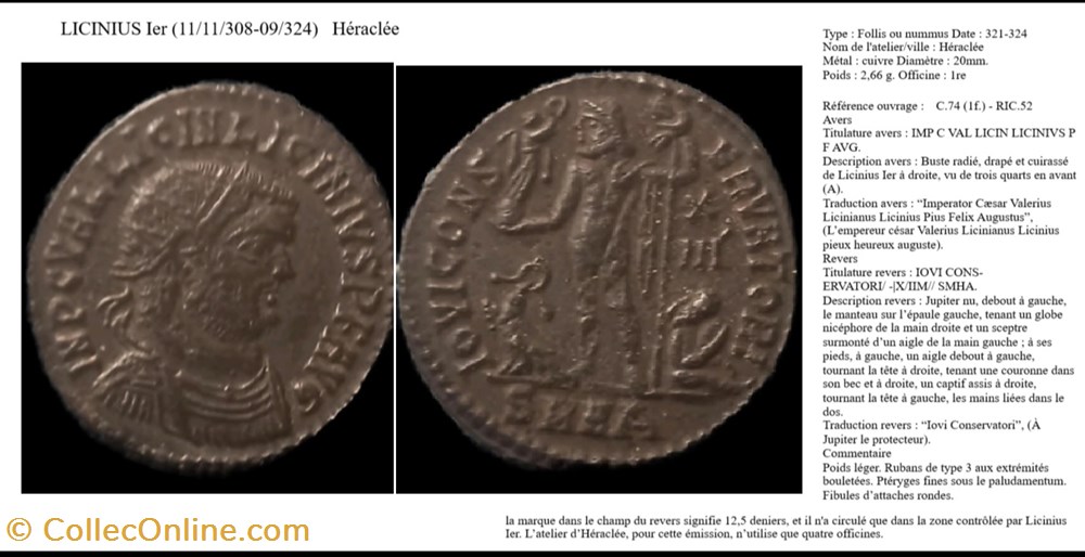 monnaies antiques romaines imperiales et republicaines heraclee licinius i iovi conservatori x iim smha imp c val licin licinivs p f avg