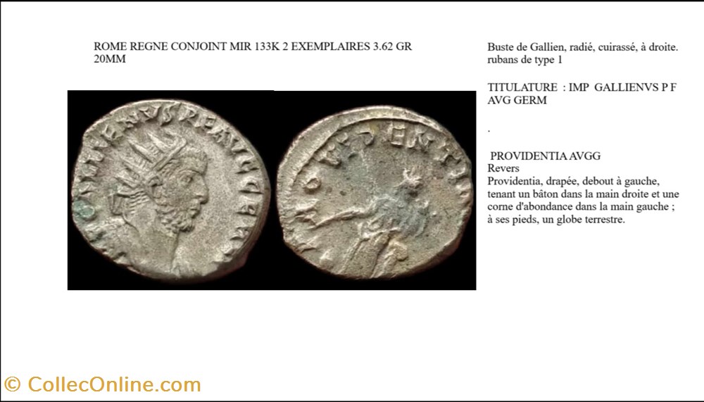 monnaies antiques romaines imperiales et republicaines rome gallien providentia avgg imp gallienus pf avg germ