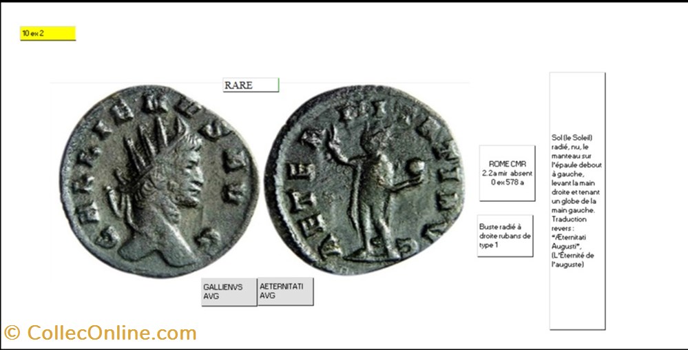 monnaies antiques romaines imperiales republicaines rome gallien aeternitati avg gallienvs avg