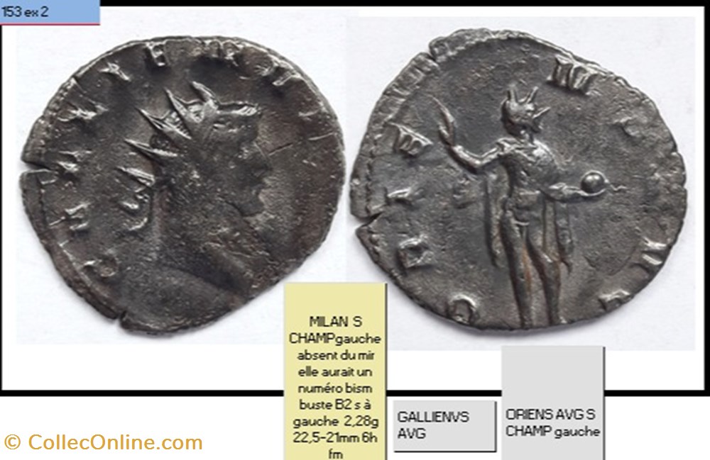 MILAN GALLIEN ORIENS AVG S champ gauche GALLIENVS AVG monnaies antiques romaines imperiales et republicaines milan gallien oriens avg s champ gauche gallienvs avg