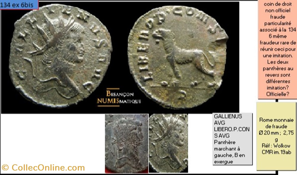 ROME GALLIEN LIBERO.P.CONS AVG Panthère marchant à gauche, B en exergue GALLIENVS AVG FRAUDE monnaies antiques romaines imperiales et republicaines rome gallien libero p cons avg panthere marchant a gauche b en exergue gallienvs avg fraude