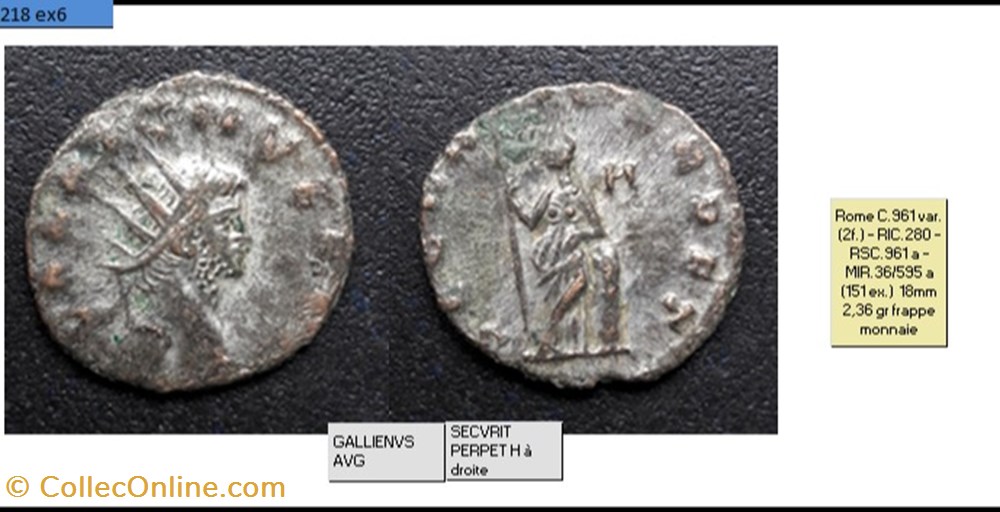 monnaies antiques romaines imperiales republicaines rome gallien secvrit perpet h a droite gallienvs avg