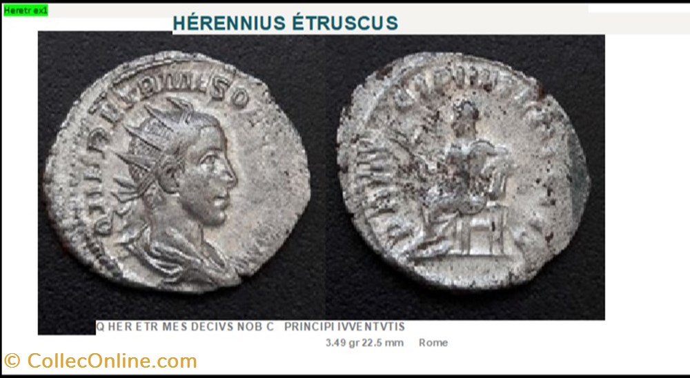 ROME HERENNIUS ETRUSCUS PRINCIPI IVVENTVTIS Q HER ETR MES DECIVS NOB C monnaies antiques a romaines imperiales republicaines rome herennius etruscus principi ivventvtis q her etr mes decivs nob c