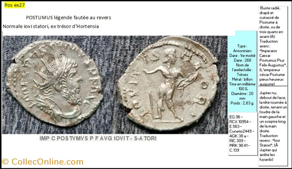 TREVES POSTUME IOVI TSATORI IMP C POSTVMVS P F AVG monnaies antiques romaines imperiales et republicaines treves postume iovi tsatori imp c postvmvs p f avg