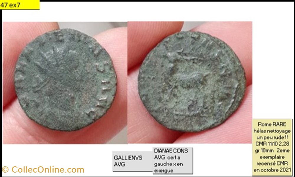 monnaies antiques romaines imperiales et republicaines rome gallien dianae cons avg cerf a gauche x en exergue gallienus avg