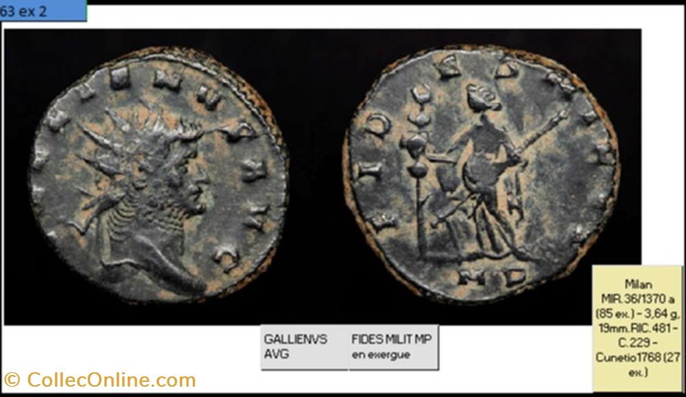 MILAN GALLIEN FIDES MILIT mp en exergue GALLIENUS AVG monnaies antiques romaines imperiales et republicaines milan gallien fides milit mp en exergue gallienus avg
