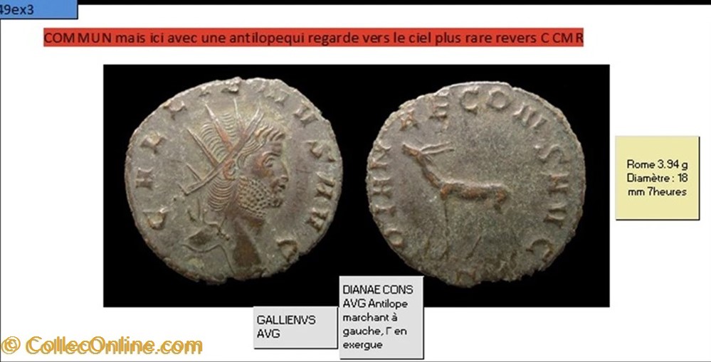 monnaies antiques romaines imperiales et republicaines rome gallien dianae cons avg antilope marchant a gauche en exergue gallienvs avg