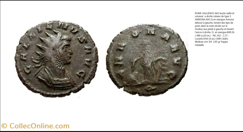 monnaies antiques romaines imperiales et republicaines rome gallien annona avg q en exergue gallienus avg