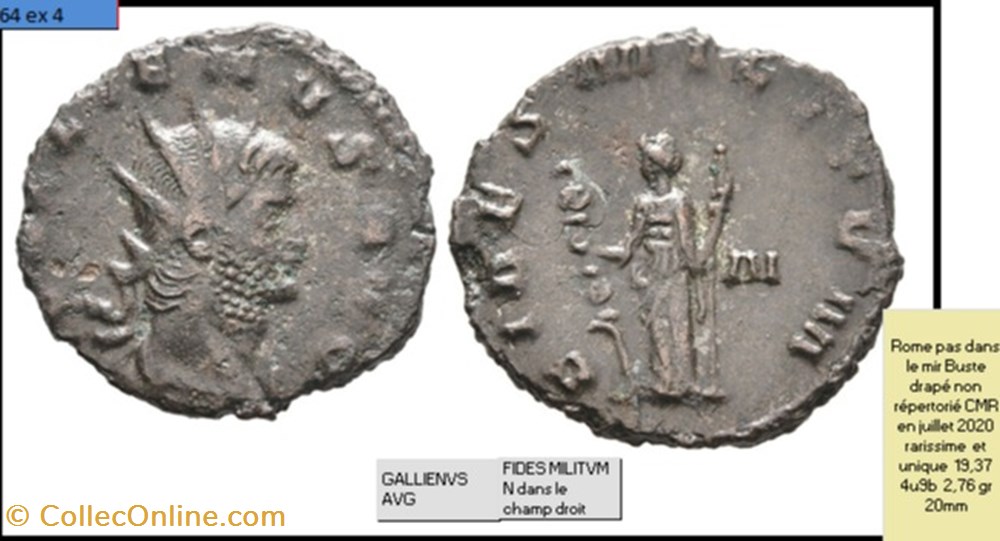 ROME GALLIEN FIDES MILITUM N dans le champ droit GALLIENUS AVG monnaies antiques romaines imperiales et republicaines rome gallien fides militum n dans le champ droit gallienus avg