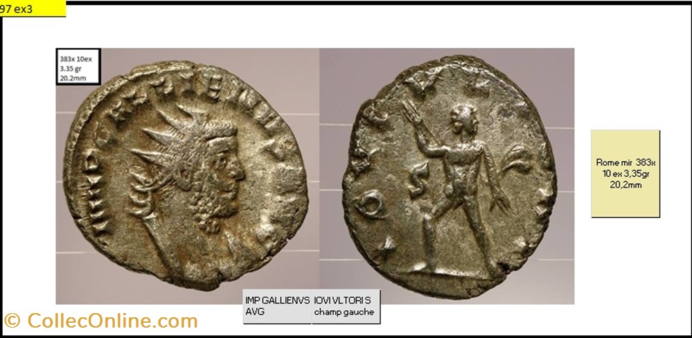 ROME GALLIEN IOVI VLTORI S champ gauche IMP GALLIENVS AVG monnaies antiques romaines imperiales et republicaines rome gallien iovi vltori s champ gauche imp gallienvs avg