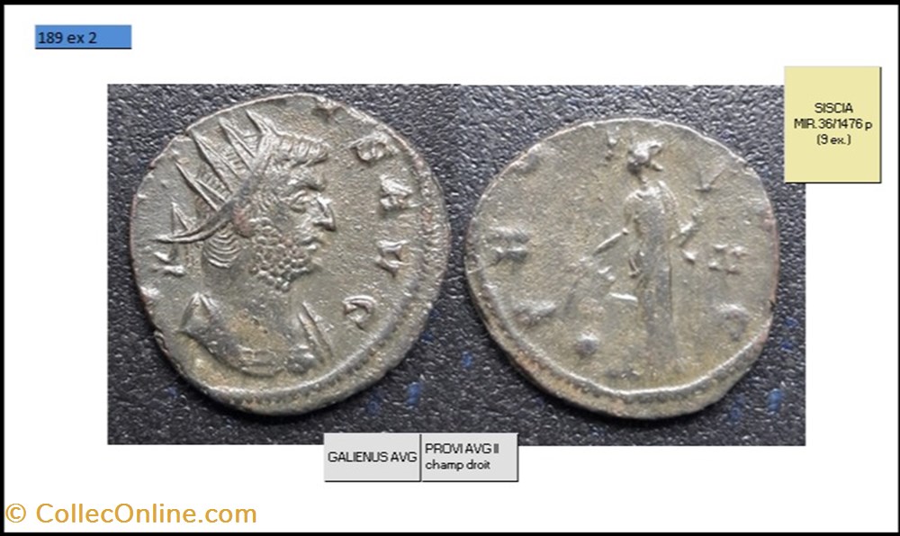 SISCIA GALLIEN PROVI AVG II champ droit GALLIENUS AVG monnaies antiques romaines imperiales et republicaines siscia gallien provi avg ii champ droit gallienus avg